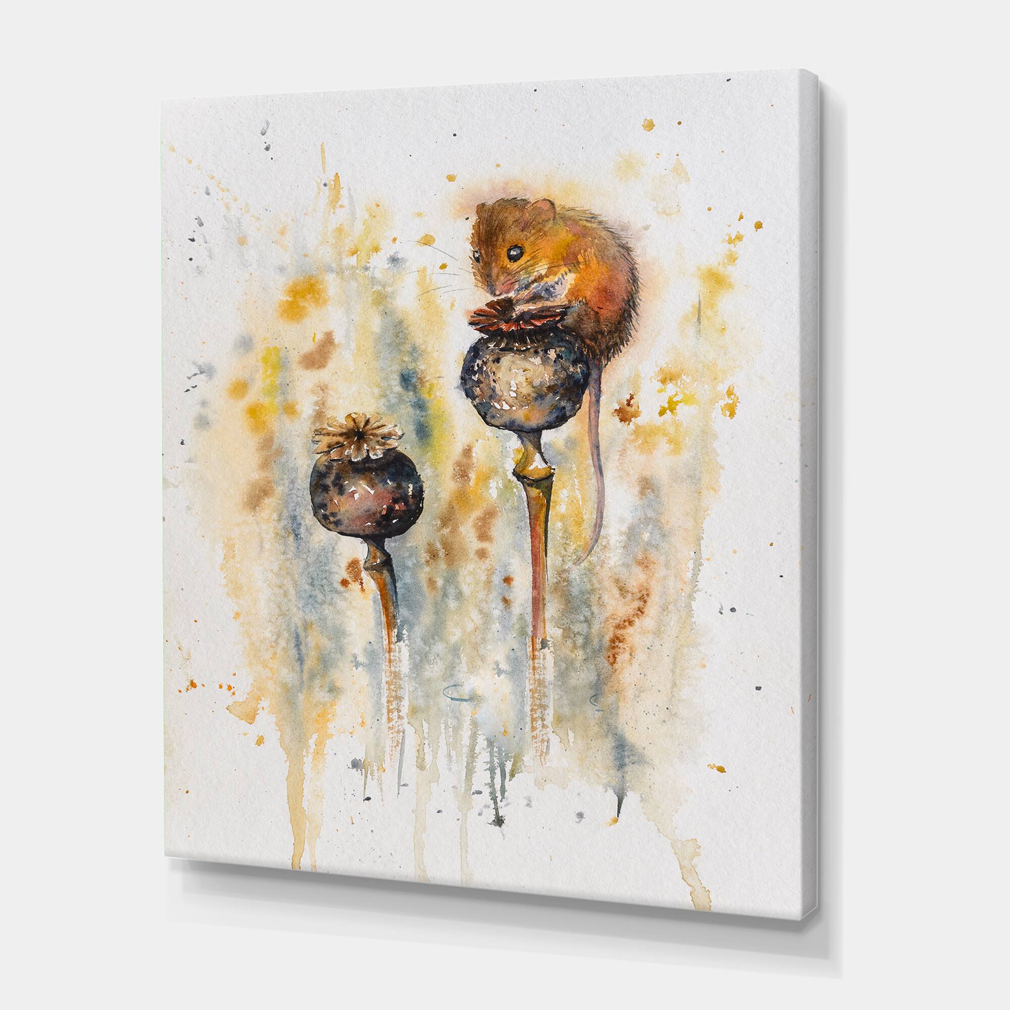 Designart - Mouse Sitting On Poppies